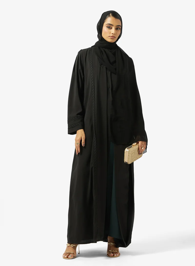 hayas closet  Black Embroidered Abaya With Sheila for Women | Best Price UAE